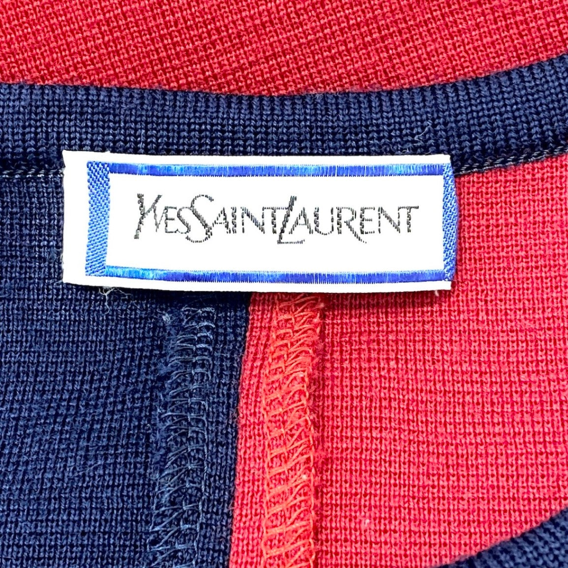 40f15 YVES SAINT LAURENT イヴサンローラン バイカラー ニットセーター ロングスリーブ サイズM レッド ネイビー ウール100％ レディース 女性服o07t