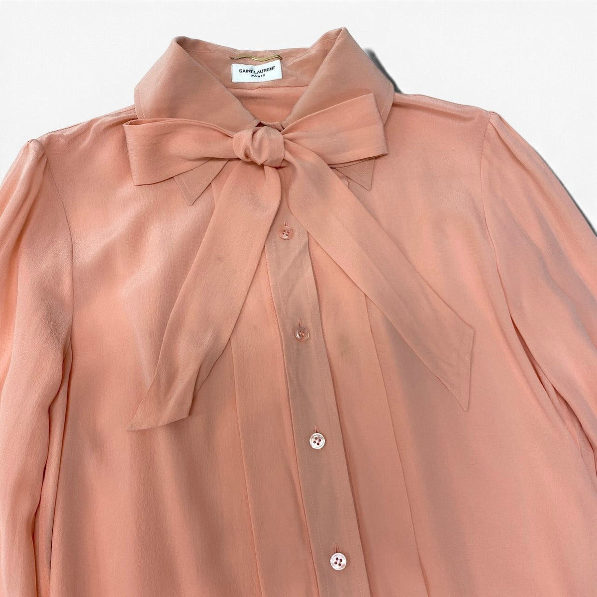 19i25 SAINTLAURENT サンローラン シルクシャツ ロングスリーブシャツ トップス イタリア製 36サイズ オレンジベージュ シルク100％ レディース 女性用u02t