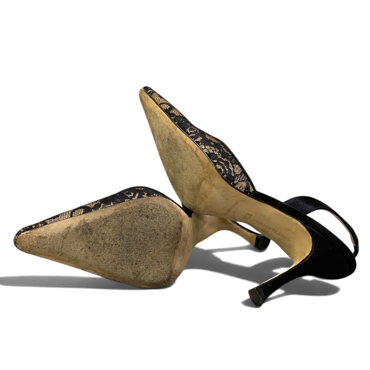 i2 MANOLO BLAHNIK マノロ・ブラニク レース素材 スリングバッグ ミュール サイズ36 1/2 ブラック レディースk02i