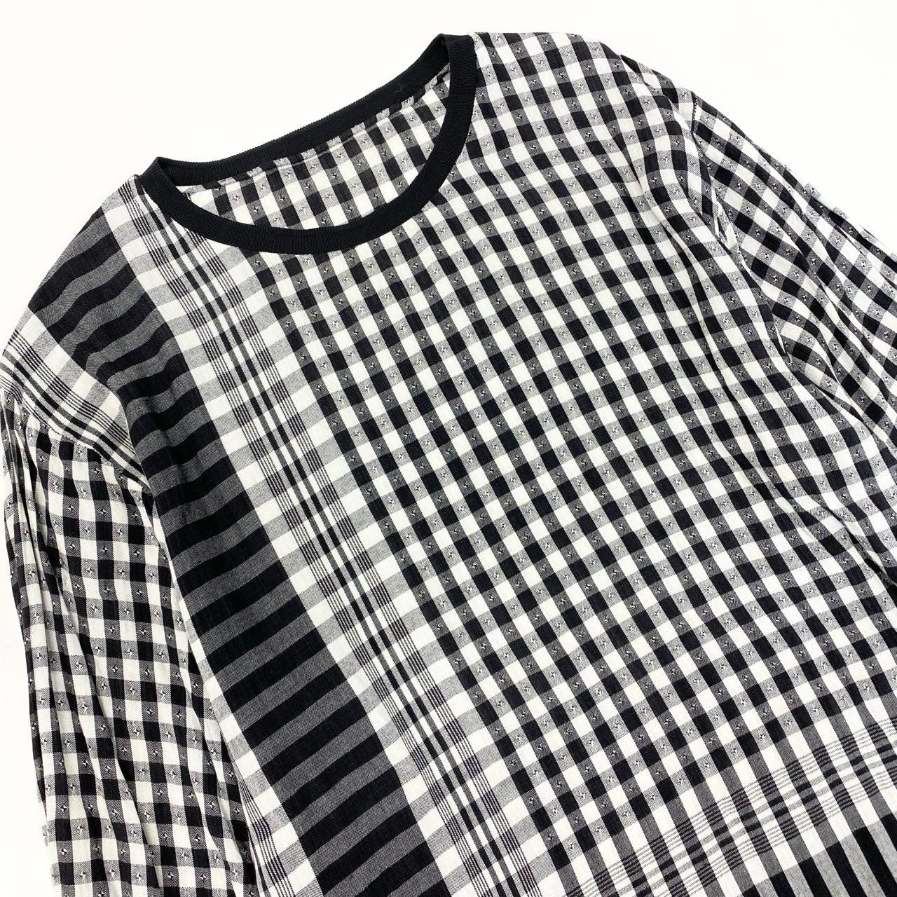 11k28《美品》 BLESS ブレス N°32 チュニックワンピース トップス チェック フリンジ L ブラック グレー コットン レディースu02t