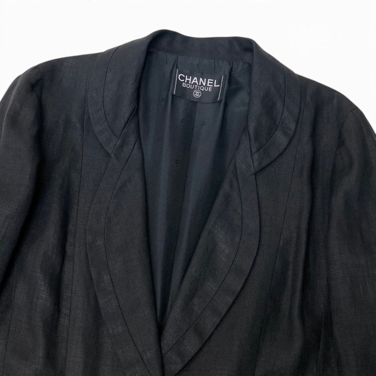 Ci13 CHANEL BOUTIQUE シャネル テーラードジャケット 金ボタン 裏地ココマーク ブラック レディースta2