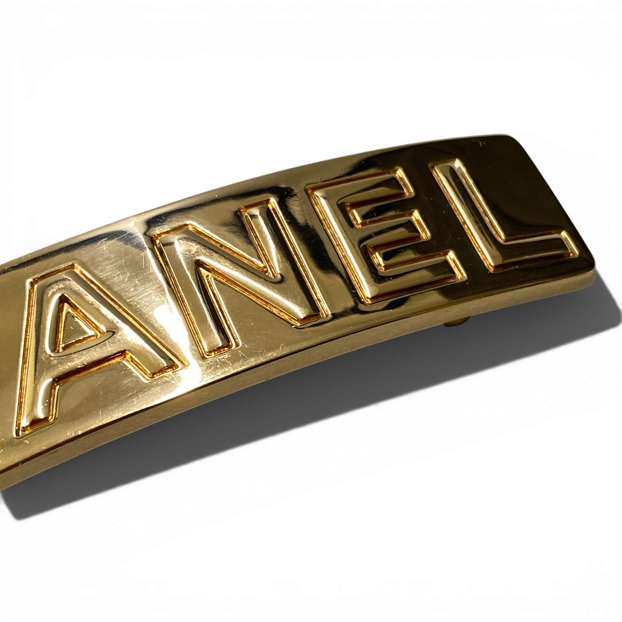b2 Vintage CHANEL シャネル 1997 ロゴプレート バレッタ ヘアアクセサリー ゴールド フランス製ta1