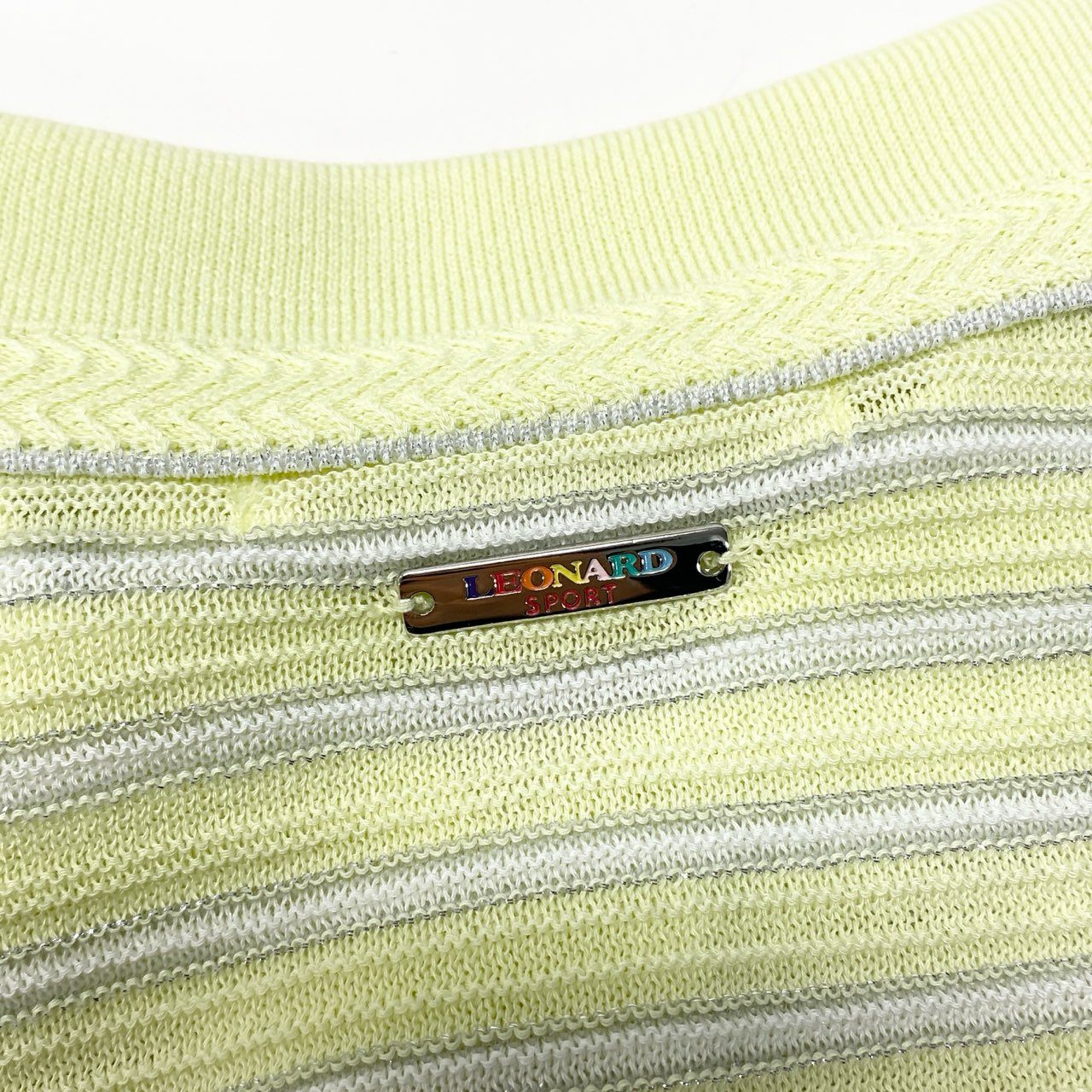 31b6 LEONARD レオナール ポロニット ペプラム ボーダー ビジュー 40 イエロー レディース 女性用u02t