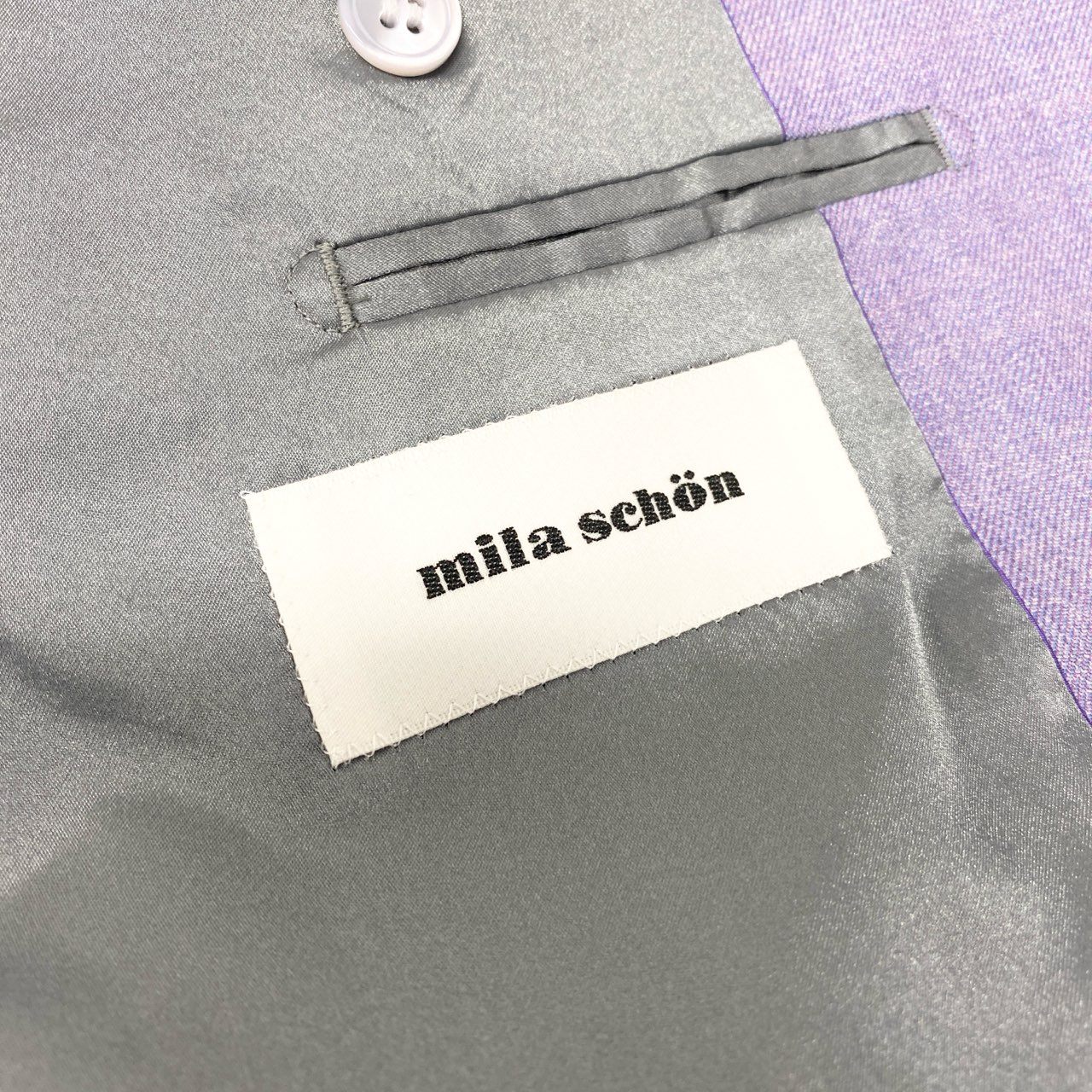 67L1 《美品》 mila schon ミラショーン テーラードジャケット シルクジャケット 背抜き シングル 2B メンズ 紳士服 48 パープル 絹100％u02t