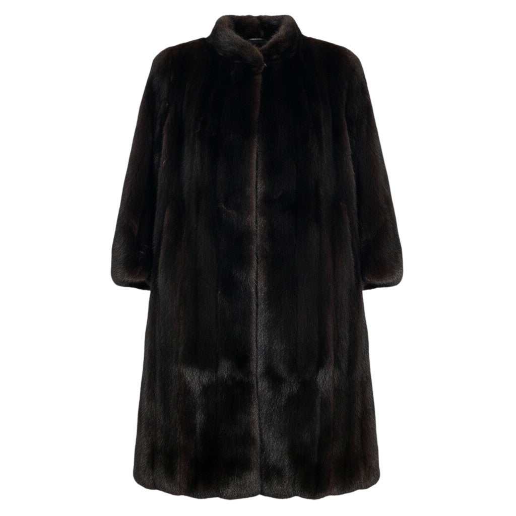 36j7 ダークミンク ロングコート サイズ13 ブラック 本毛皮 Dark Mink Fur Long Coat リアルファーt18r