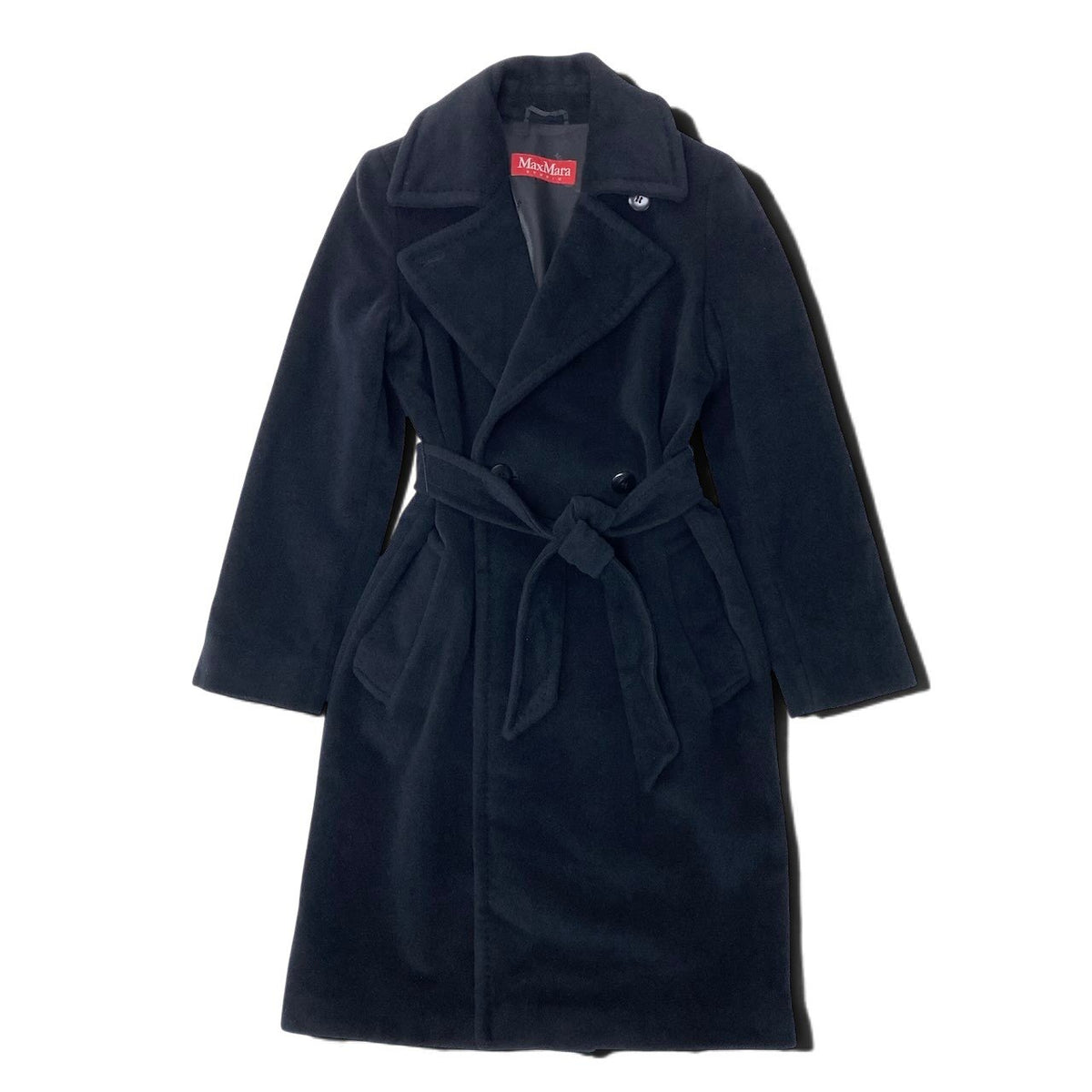 12i25 Max Mara マックスマーラ ウールコート アンゴラ混 ロングコート 裏地ブランドロゴ 34 ブラック レディース 女性用u02t