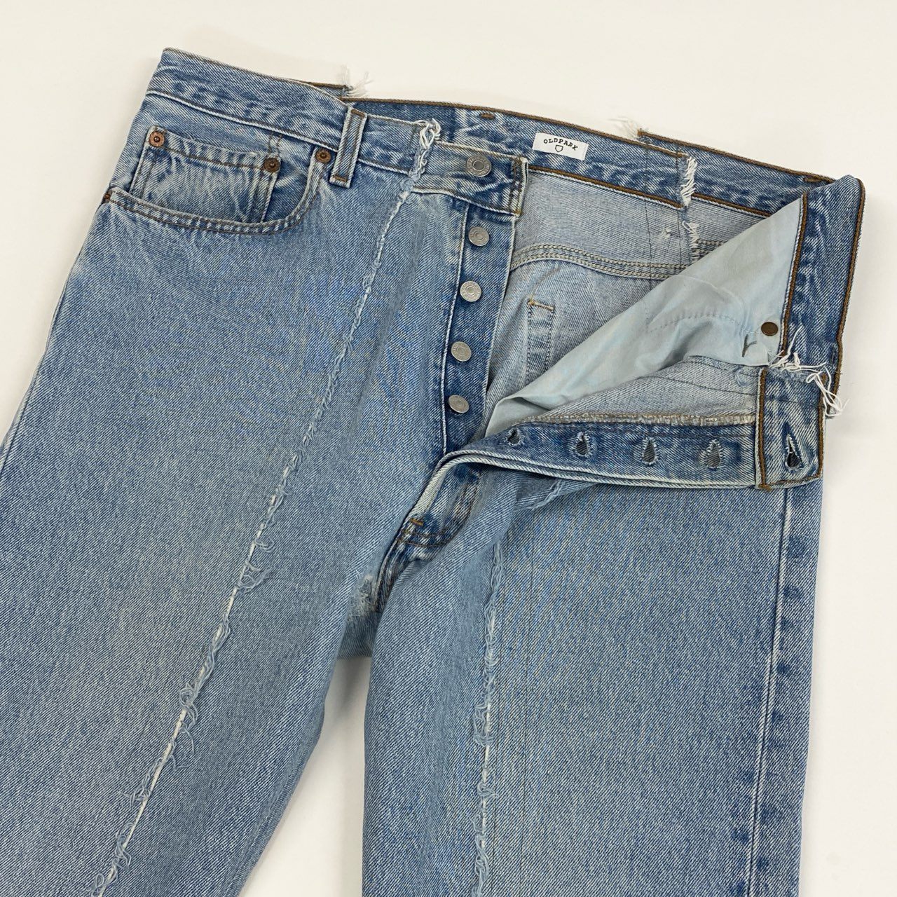9j6 OLD PARK オールドパーク リーバイス再構築 デニムパンツ ボトムス ジーンズ カットオフ ドッキング リメイク 大きいサイズ XLサイズ インディゴ メンズo07t
