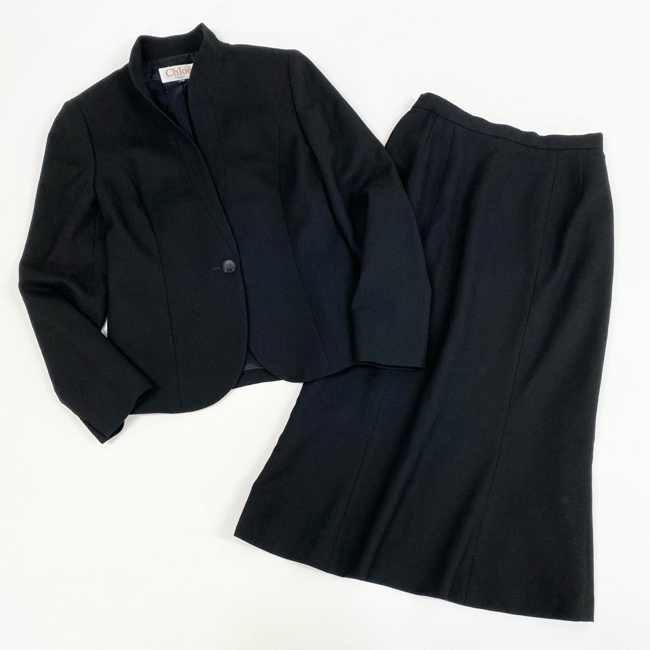42L16 Chloe クロエ スカートセットアップ ジャケット タイトスカート フォーマル 9ARサイズ ブラック ウール100％ レディースo07t