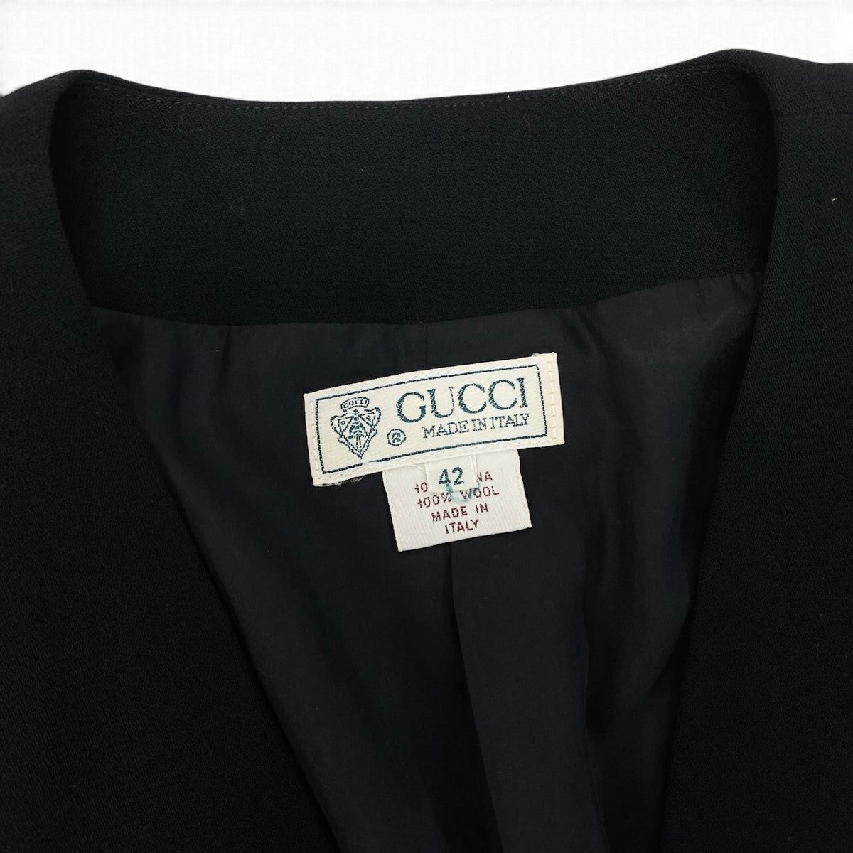 37i26 GUCCI グッチ 1980年代 ヴィンテージ ジャケット ゴールドボタン イタリア製 42サイズ ブラック ウール100％ レディース 女性用u02t