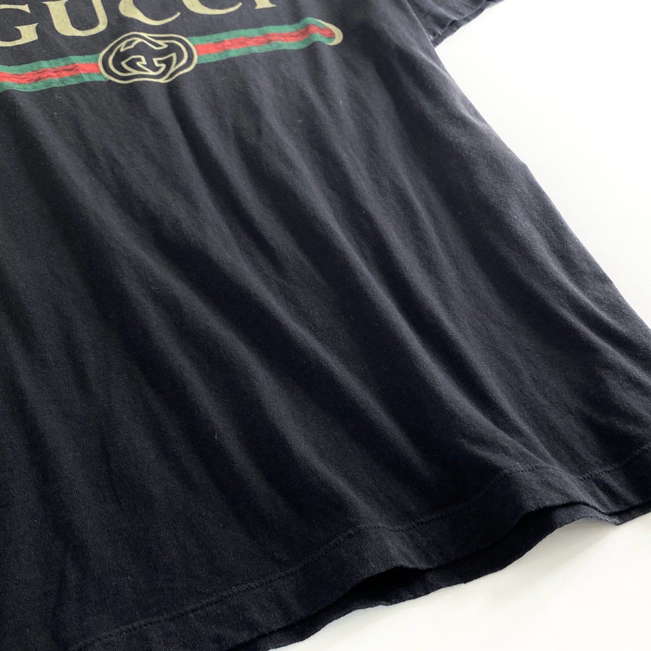 60e11 GUCCI グッチ イタリア製 ロゴ ウォッシュ オーバーサイズ ヴィンテージロゴ Tシャツ カットソー プリント 440103 Mサイズ ブラック コットン