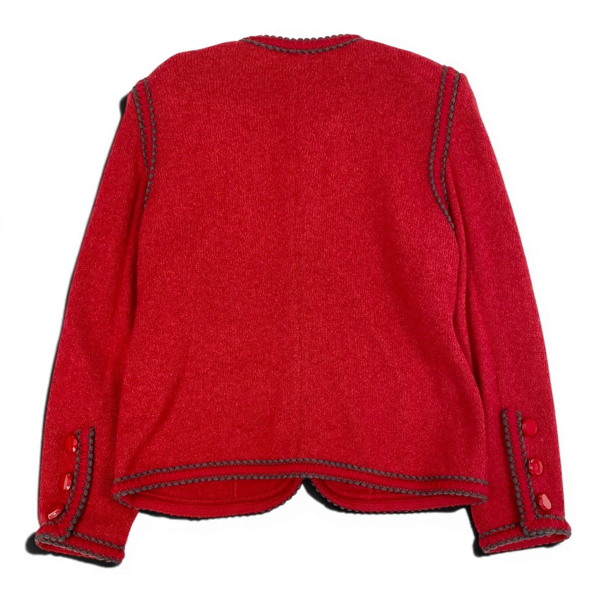 78f2 YVES SAINT LAURENT イヴサンローラン ノーカラー ニットジャケット ニットカーディガン ウールブレンド サイズM レッド レディース 女性服o07t