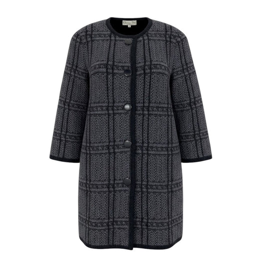 21d18 Christian Dior クリスチャンディオール ロングスリーブ ニットカーディガン ミディアム丈 総柄 Mサイズ グレー系 レディース 女性用u02t