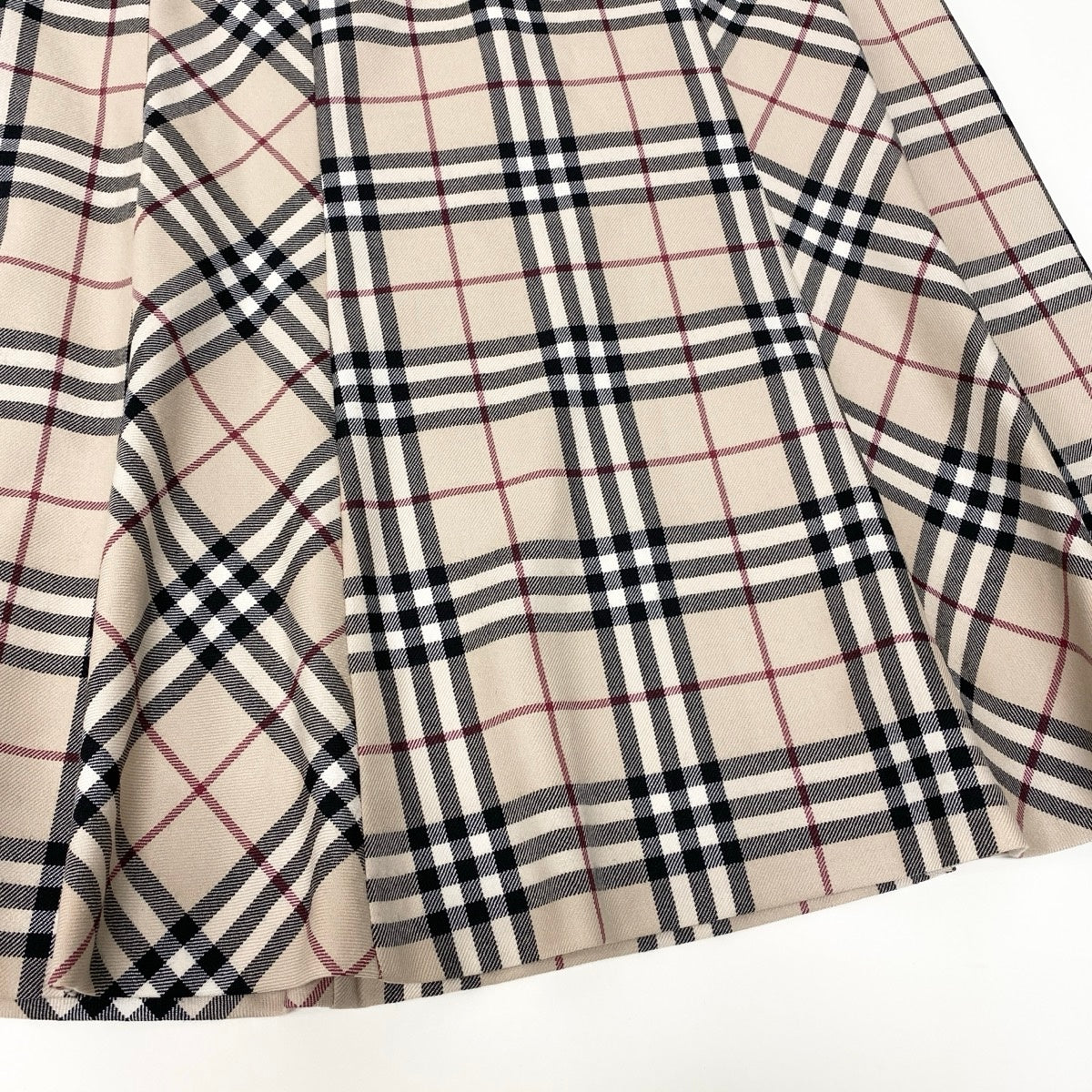 If25 BURBERRY LONDON バーバリー ノバチェック ウール フレアスカート サイズ13 ベージュ レディースo07t