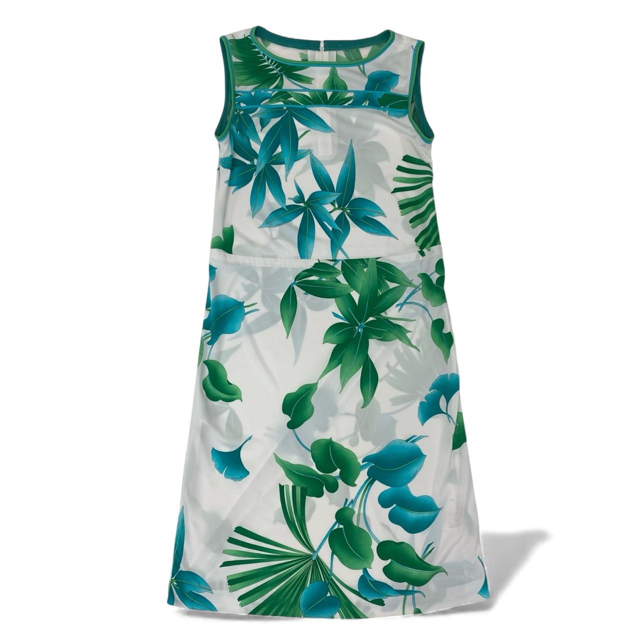 19k10 LEONARD レオナール ノースリーブワンピース ロングワンピース カンカン素材 0150242 42サイズ ホワイト グリーン レディースu02t