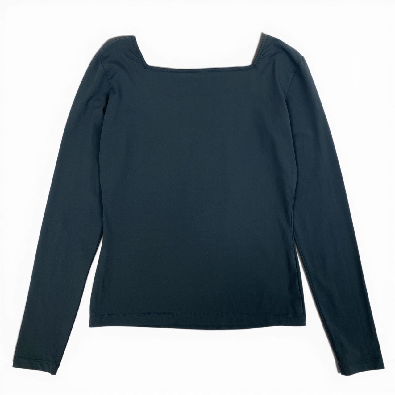 Eb10 【美品】MOSCHINO モスキーノ ストレッチロングスリーブTシャツ スクエアネック エンボスロゴ 44サイズ グレー レディース 女性用u02t