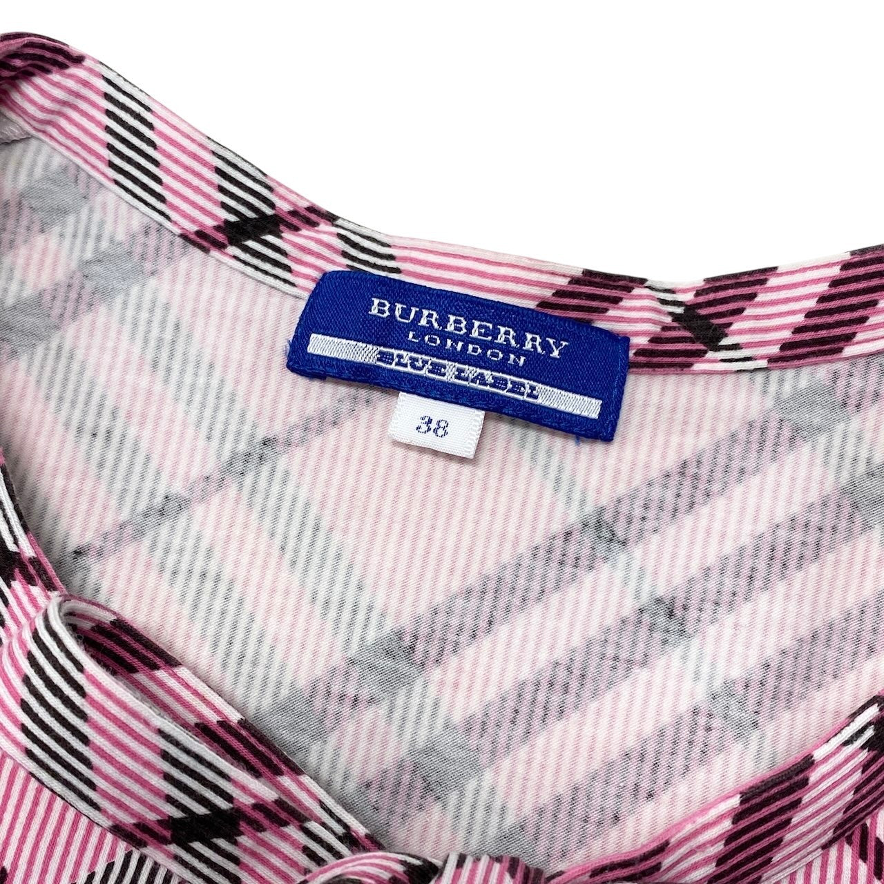 Ig6 BURBERRY LONDON BLUE LABEL バーバリーロンドン ブルーレーベル 半袖Tシャツ チェック柄 ストレッチ ロゴ刺繡 サイズ38 ピンク  レディースo07t