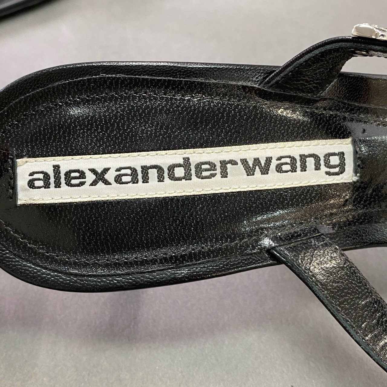 5j10 alexander wang アレキサンダーワン ラインストーンロゴ ヒール トングサンダル 39 ブラック レザー シューズ イタリア製