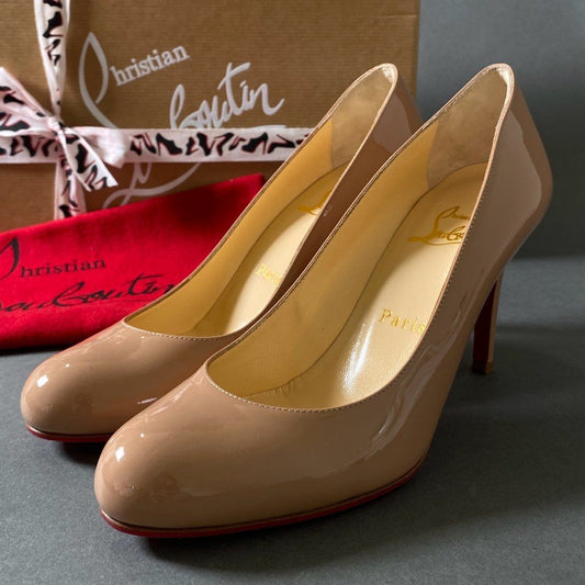 6g17 Christian Louboutin クリスチャンルブタン SIMPLE PUMP 85 PATENT CALF プレーントゥ パンプス 3080263 サイズ36 ピンクベージュ パテントカーフ レディース