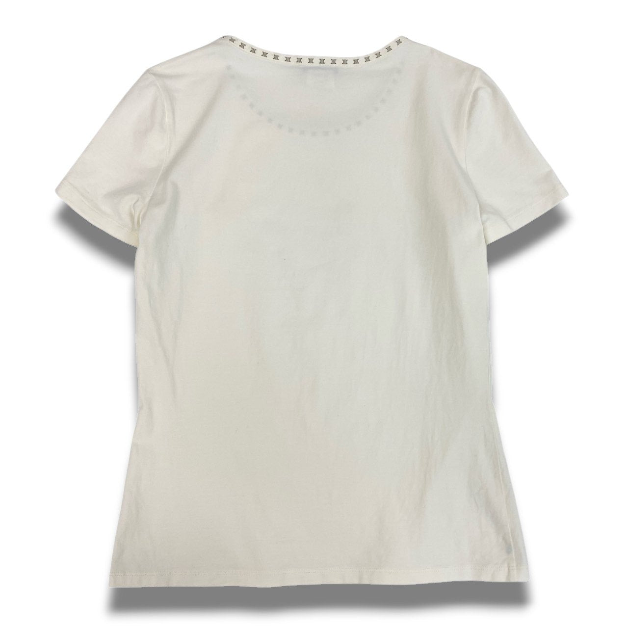 Ic2 CELINE セリーヌ トリオンフネック ロゴ 半袖Tシャツ カットソー M アイボリー コットン レディースu02t