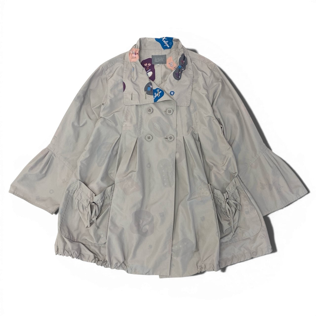72a28《美品》 TOKUKO 1er VOL トクコプルミエヴォル 薄手コート ジャケット 裏地総柄 Aライン 9 ベージュ ポリエステル レディースu02t
