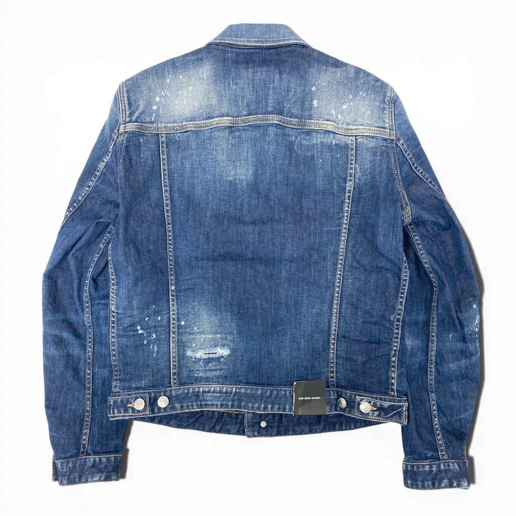 14a15 DSQUARED2 ディースクエアード イタリア製 DAN JEAN JACKET デニムジャケット ダメージ ペイント加工 メンズ 紳士服 S74AM1027 / S30342 46 インディゴブルーu02t