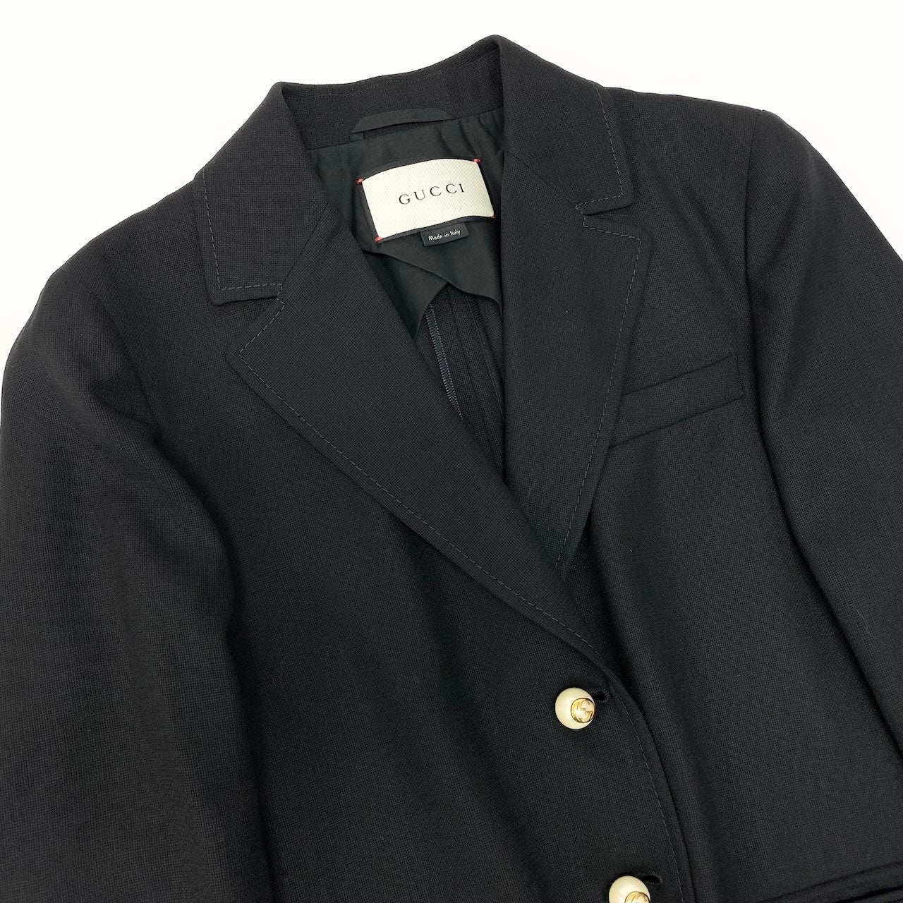 I GUCCI グッチ スカートセットアップ テーラードジャケット プリーツスカート  GGパールボタン イタリア製 40サイズ ブラック ウール100％ レディース 女性用nu1