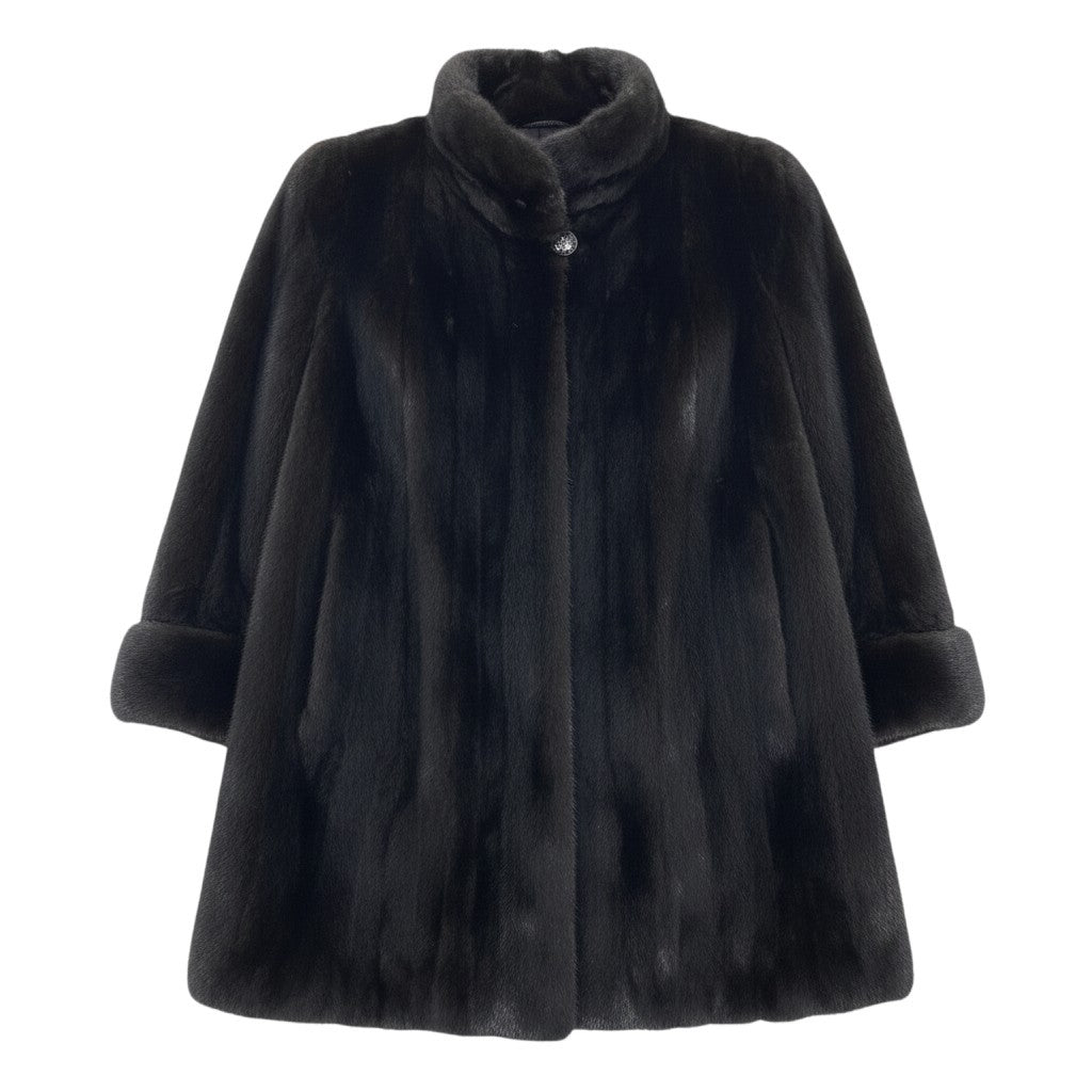 34g1 SAGA MINK サガミンク ダークミンク ロングコート 袖ボタン サイズ11 ブラック 最高級本毛皮 Mink Fur Long Coatt18r