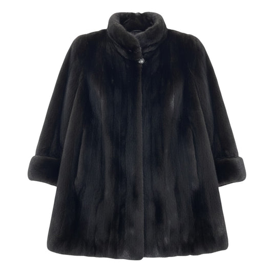 34g1 SAGA MINK サガミンク ダークミンク ロングコート 袖ボタン サイズ11 ブラック 最高級本毛皮 Mink Fur Long Coatt18r