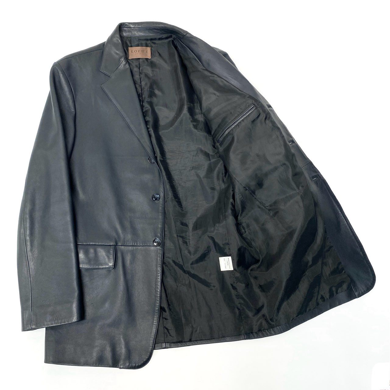 Mb23 LOEWE ロエベ レザーテーラードジャケット レザージャケット アウター H1F7080EL 48サイズ ブラック ラムレザー 羊革 メンズo07t