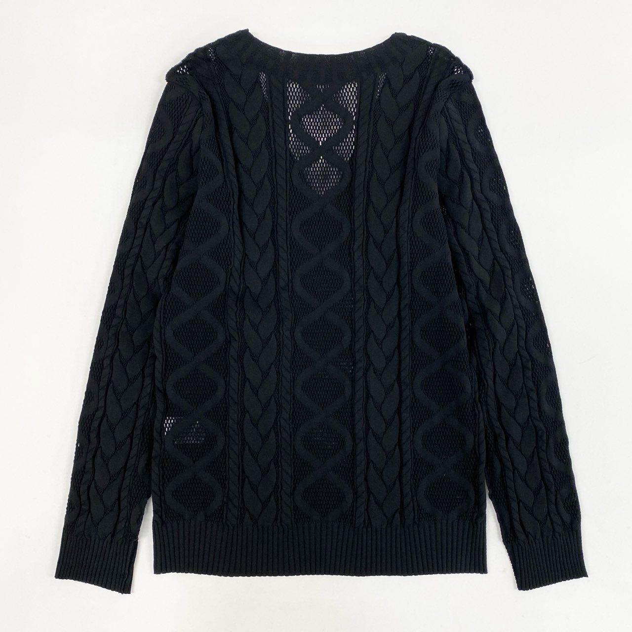 37a26【美品】 PLEATS PLEASE プリーツプリーズ イッセイミヤケ Vネックセーター ケーブル編み風 カットソー PP94-LK922 3 ブラック レディース 女性用k02i