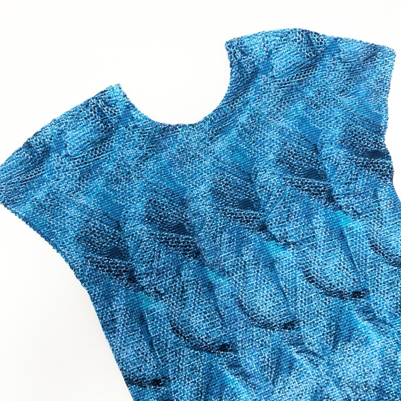 Aa16 ISSEY MIYAKE ME ミー イッセイミヤケ プリーツ素材 総柄 半袖カットソー トップス  ブルー系 レディース プリーツプリーズk02i