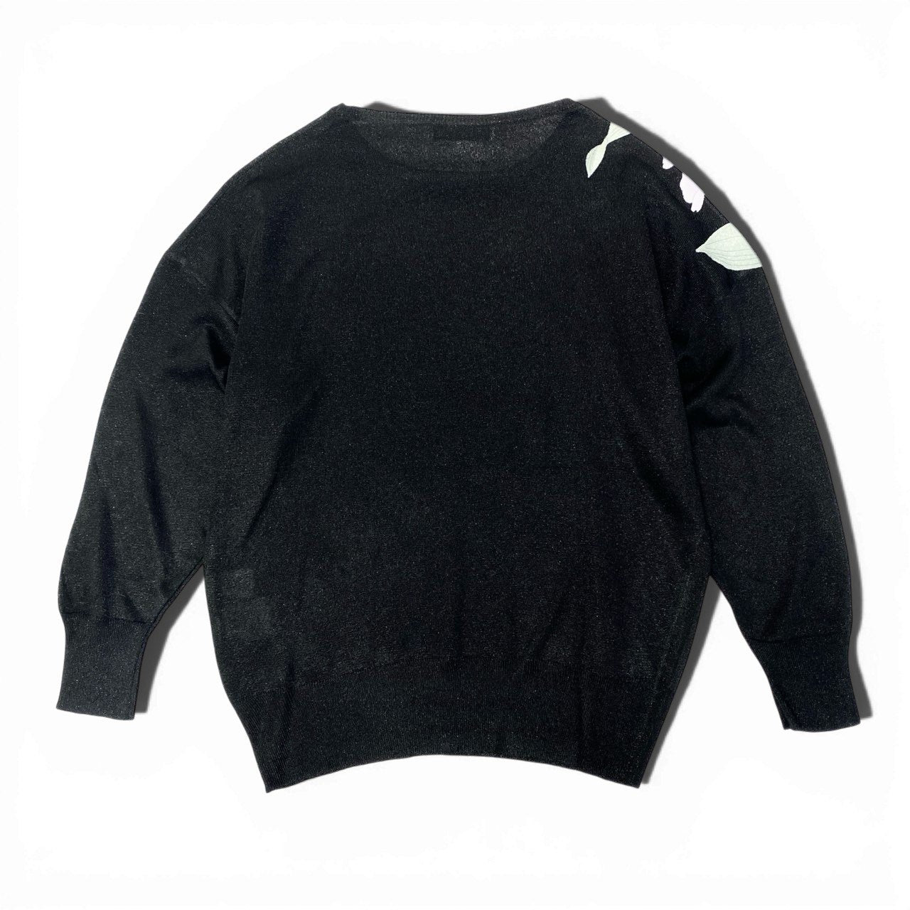 78a5【極美品】LEONARD レオナール ロングスリーブラメニット 美しい花柄プリント トップス 0497794 Mサイズ ブラック レディース 女性用u02t