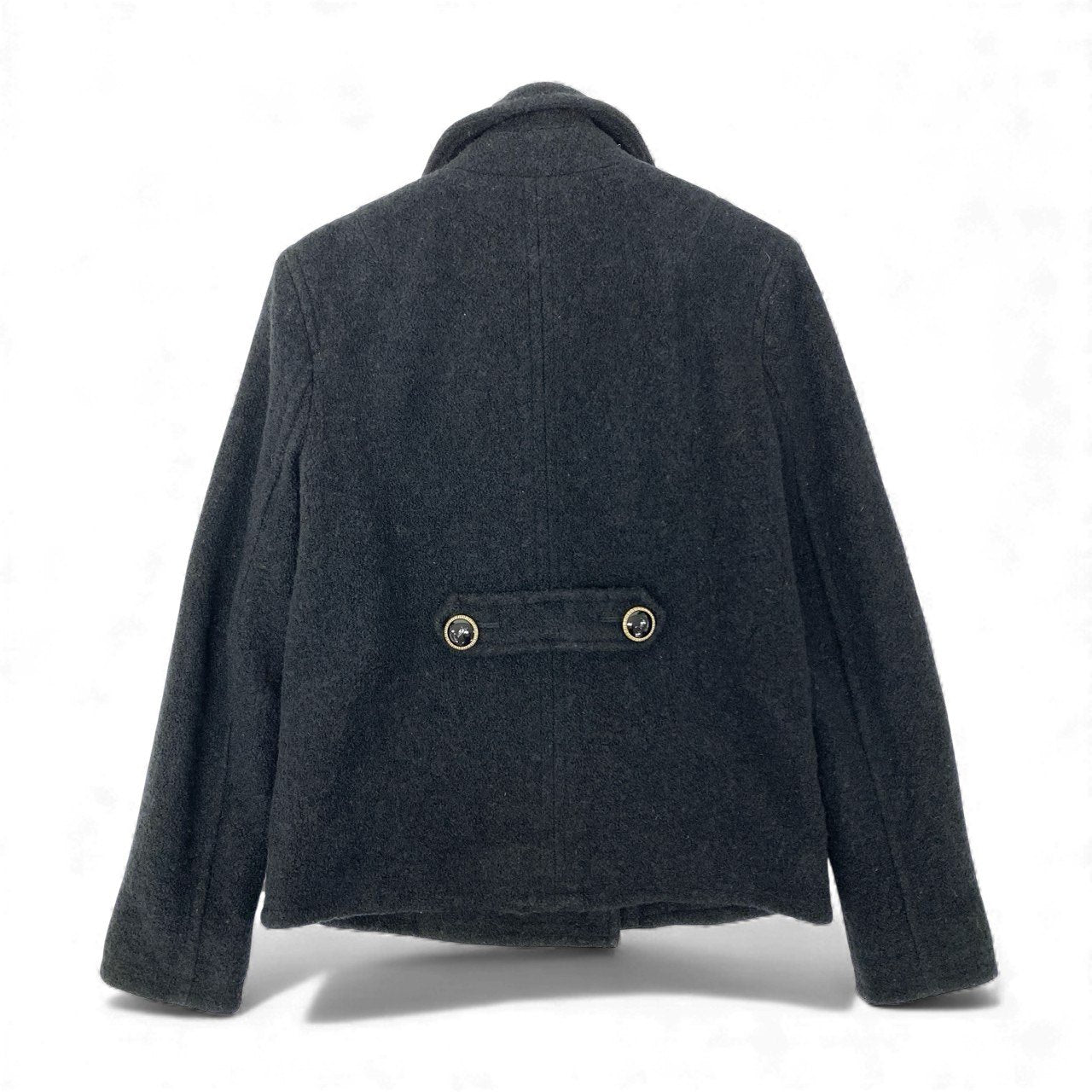 10k11 COACH コーチ ダブルブレスト ジャケット ショート丈 Pコート ウールブレンド 裏地ブランドロゴ ハート柄 レディース 女性用  XS ブラックu02t