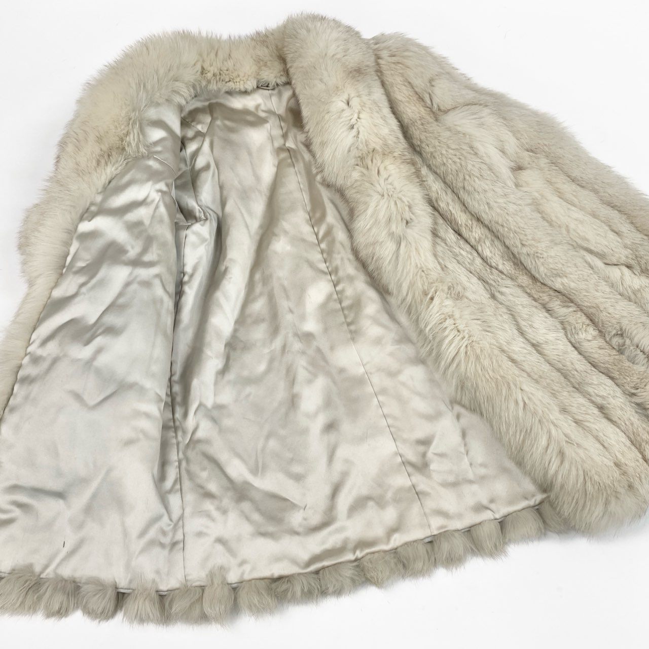 27k14 シルバーフォックス セミロングコート 9 本毛皮 FOX FUR リアルファー ボリューム◎ 裏地刺繍t18r