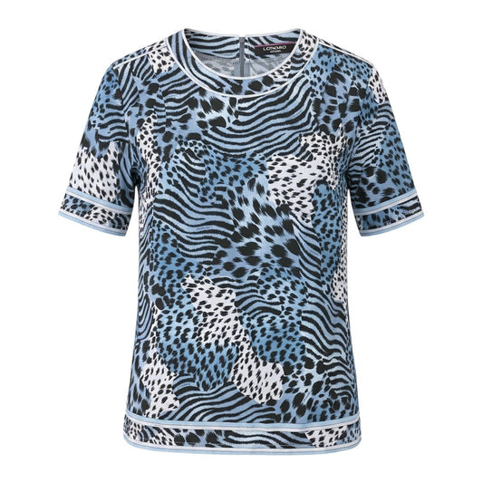 55h9 【美品】 LEONARD FASHION レオナール アニマル柄プリント カットソー 半袖Tシャツ 40 ブルー系 コットン100％ レディースu02t
