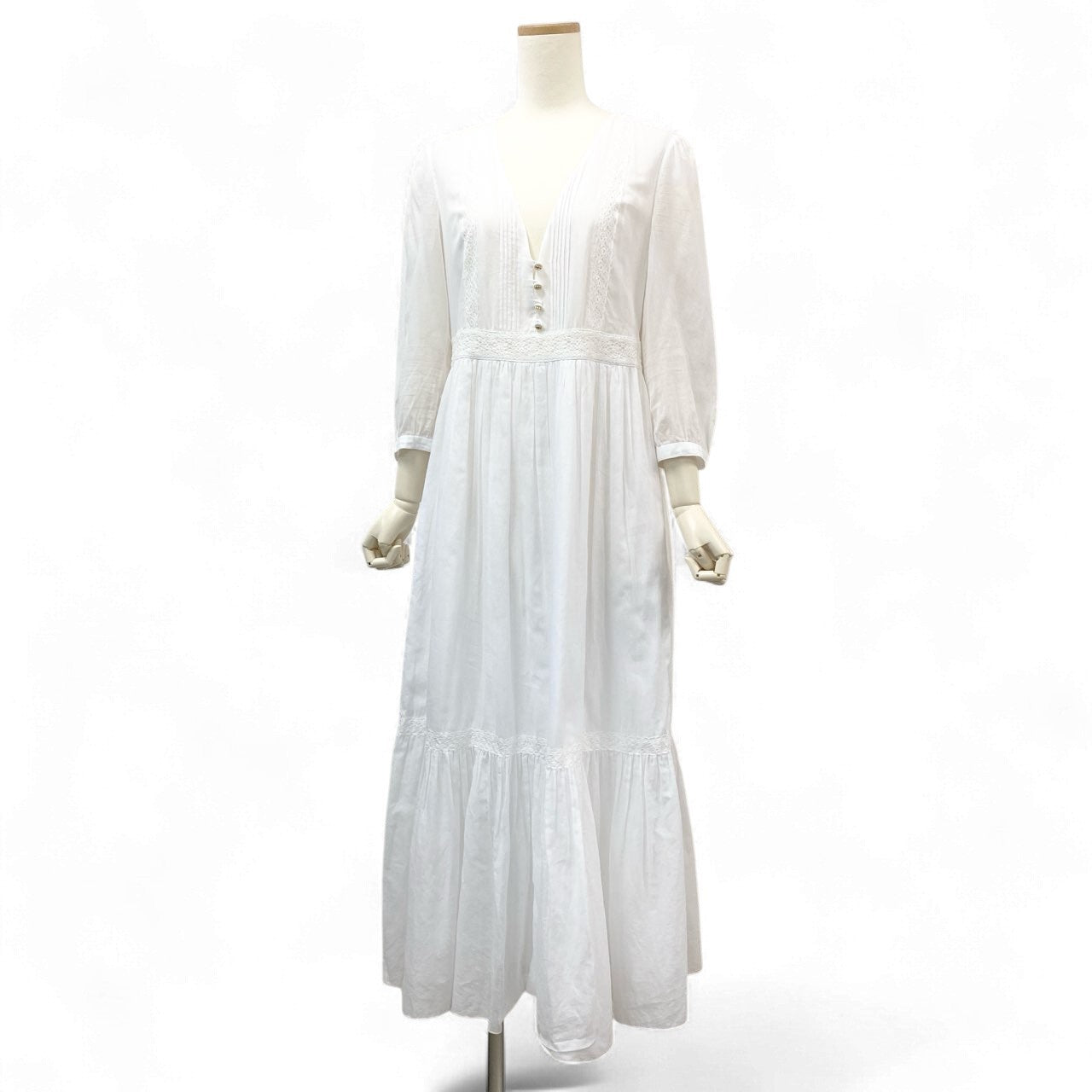 4k23 CELINE セリーヌ  コットンツイル マカダムボタン マキシドレス MAXI DRESS ワンピース サイズ36 ホワイト レディースk02i