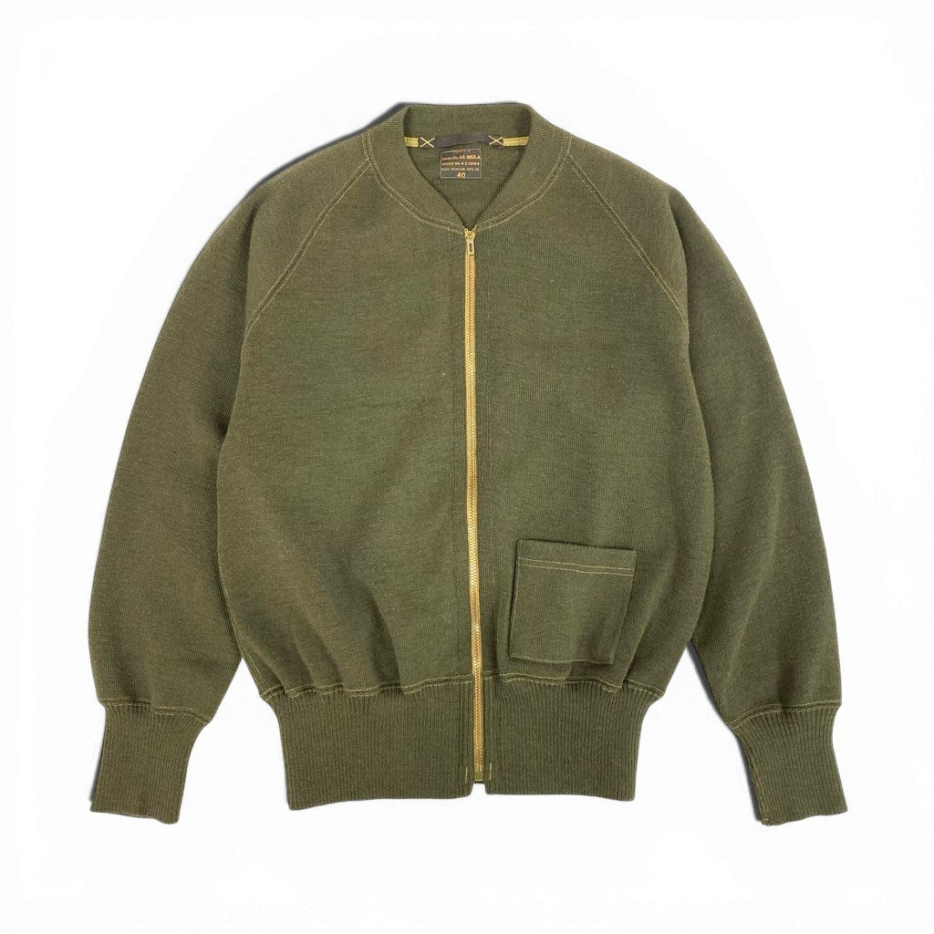 34l24【美品】 BUZZ RICKSON`S バズリクソンズ ニットブルゾン フライトジャケット  ウールニット製の袖付き BR90259 Type C-2 40 オリーブ ウール100％ メンズ 紳士服o07t