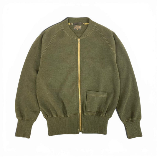 34l24【美品】 BUZZ RICKSON`S バズリクソンズ ニットブルゾン フライトジャケット  ウールニット製の袖付き BR90259 Type C-2 40 オリーブ ウール100％ メンズ 紳士服o07t