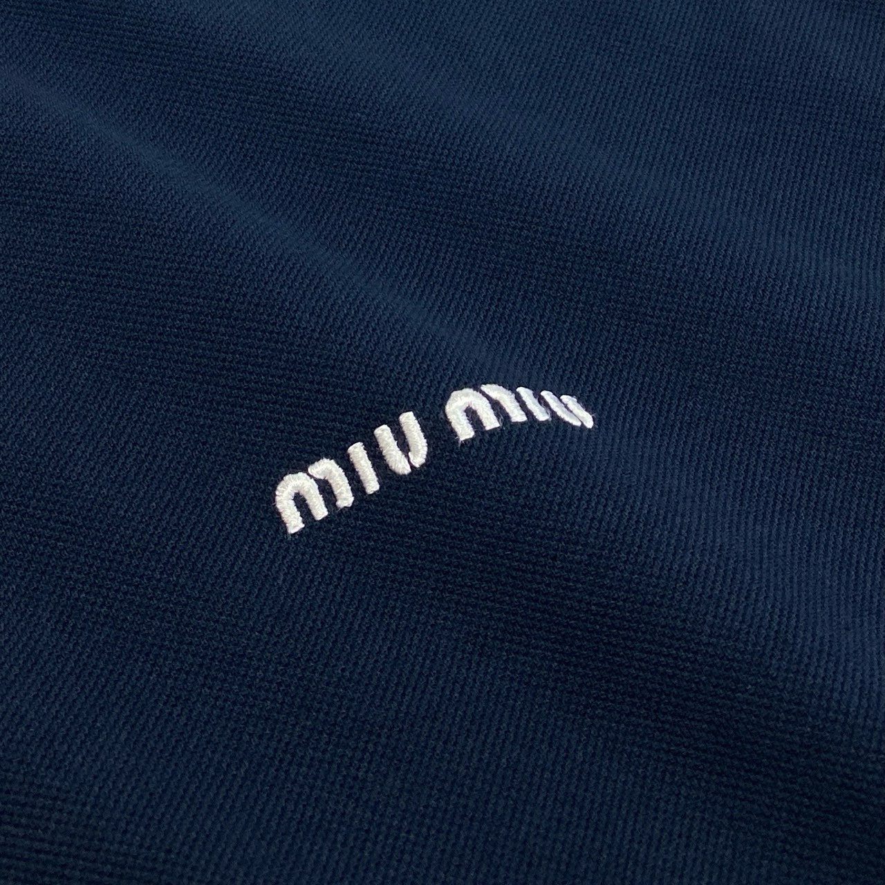 Ec16【未使用】MIU MIU ミュウミュウ 2025年 鹿の子 長袖ポロシャツ サイズL ネイビー メンズ ユニセックスk02i