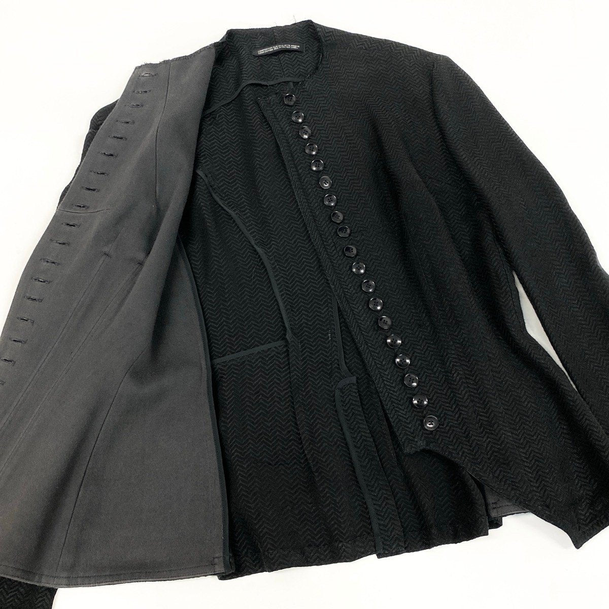 Ah6 yohji yamamoto ヨウジヤマモト femme 1998年 ランウェイ着 ノーカラージャケット  FJ-J08-261 XS ブラック レーヨン リネンu02t