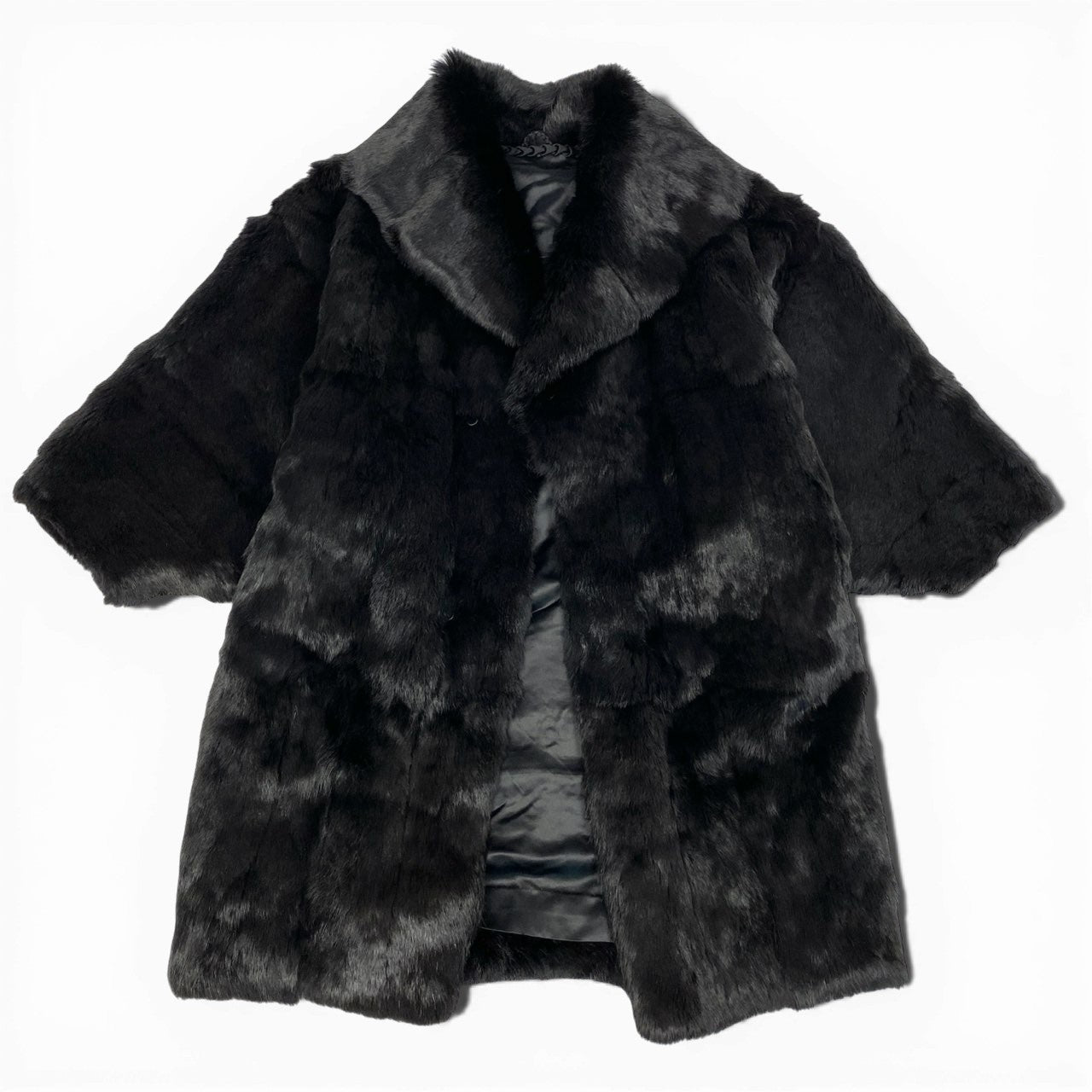 48a22 本毛皮 ドルマンスリーブ ファーコート 希少デザイン サイズF ブラック Black Fur Coatt18r