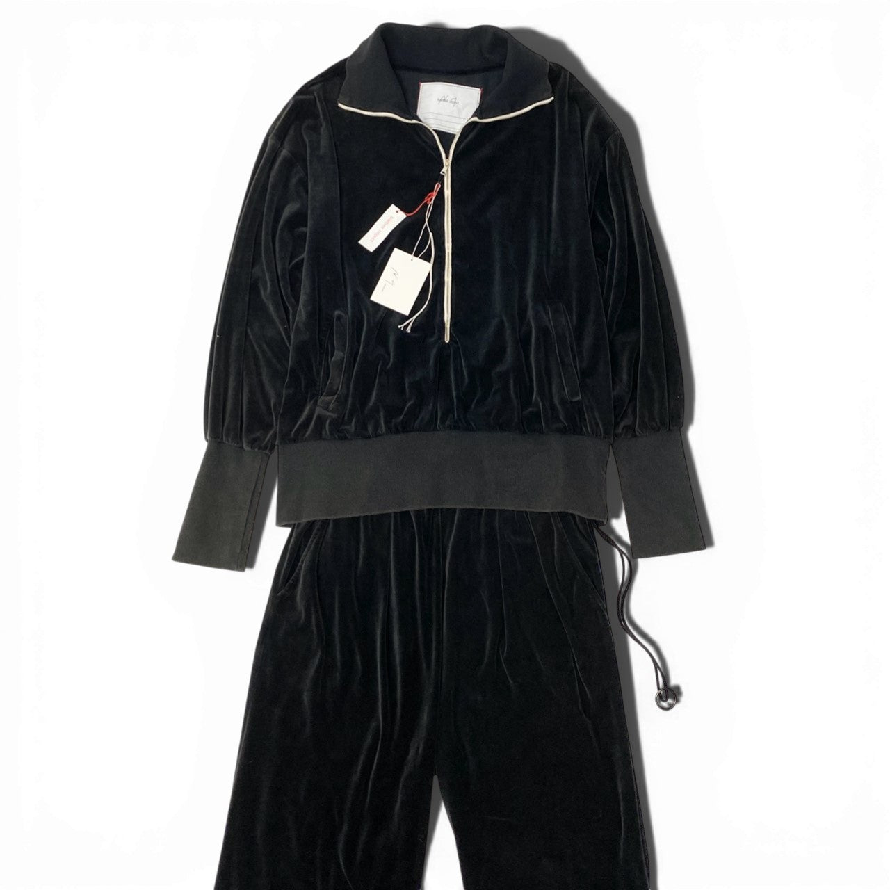 83c4【美品】barbell object バーベルオブジェクト ANCELLM ベロアセットアップ トラックジャケット トラックパンツ bo-24a-anc01 Fサイズ ブラック メンズ 男性用o07t