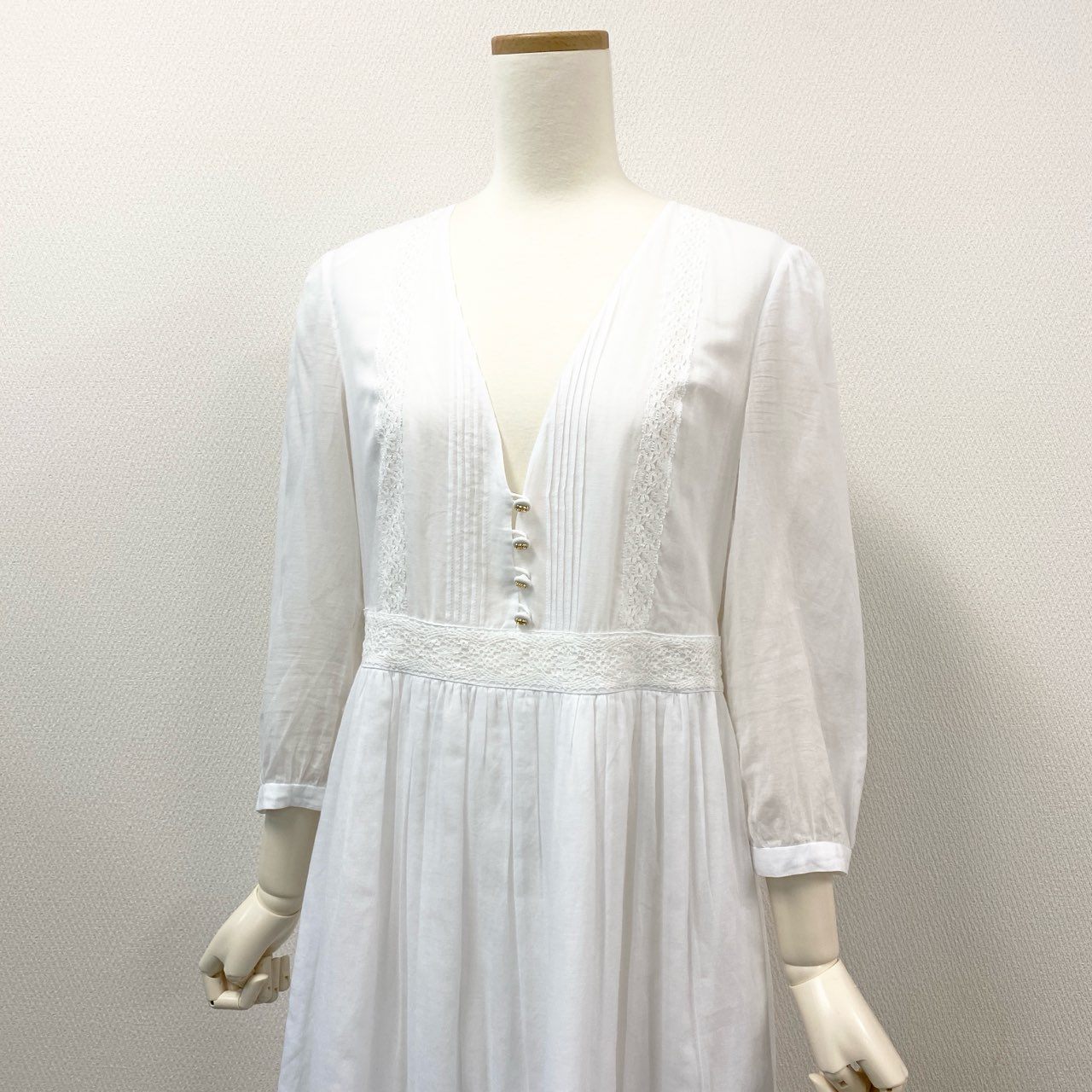 4k23 CELINE セリーヌ  コットンツイル マカダムボタン マキシドレス MAXI DRESS ワンピース サイズ36 ホワイト レディースk02i