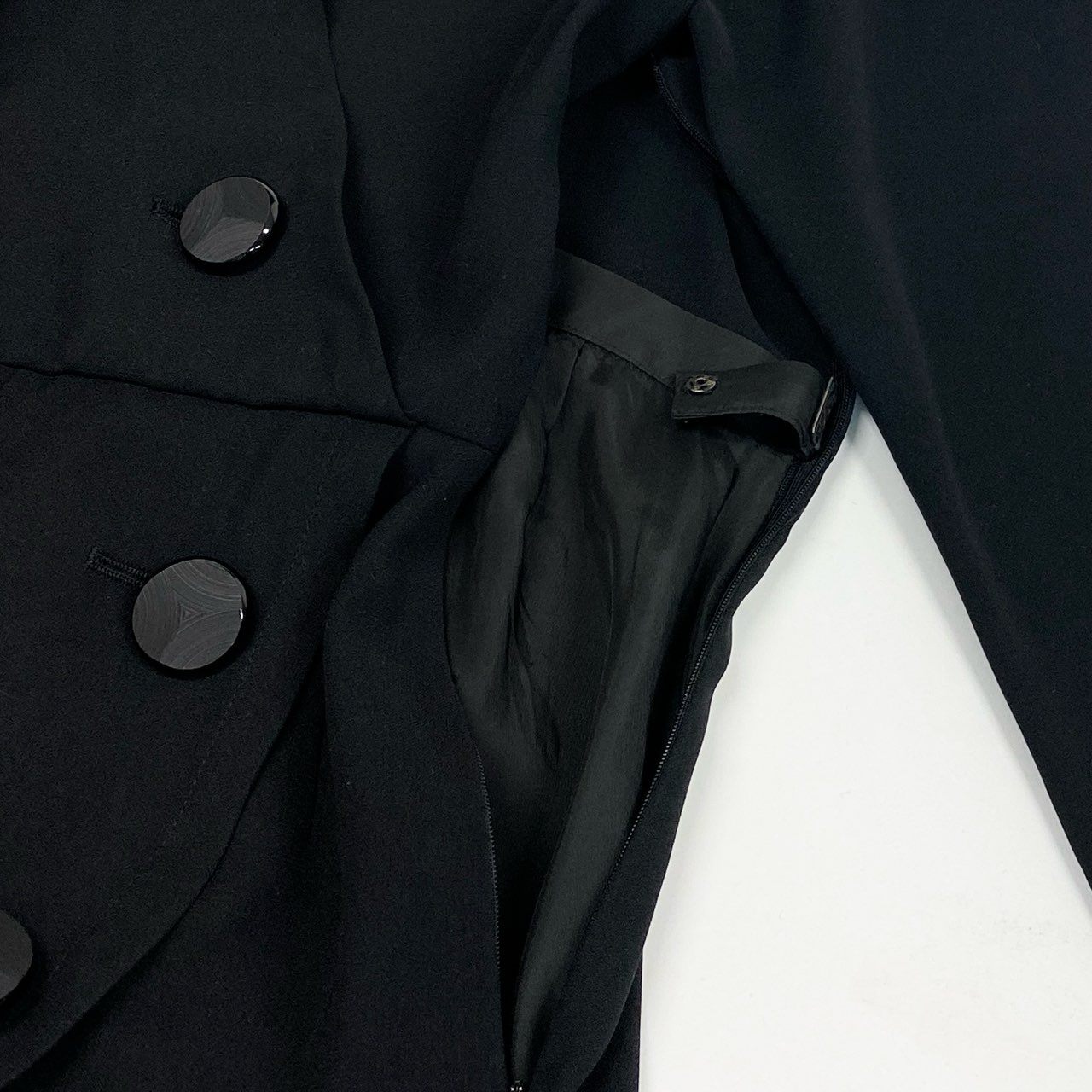 67a3 Vintage Yves Saint Laurent ヴィンテージ イブサンローラン 長袖 ラップワンピース Wrap Dress Large Buttons S ブラック レディースo07t