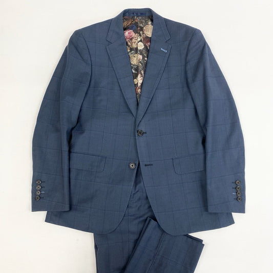 33i25 Paul Smith ポールスミス イタリア製生地 裏地花柄 シングルスーツ セットアップ M ブルー チェック ウール メンズk02i