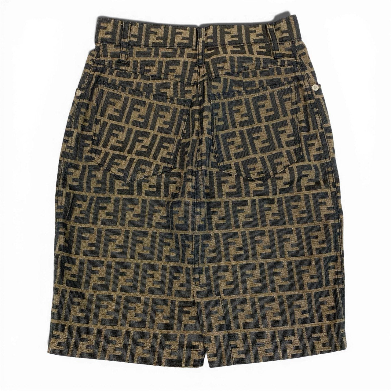 Ib7 FENDI フェンディ タイトミニスカート ズッカ柄 FFロゴ Zucca Print Mini Skirt 40サイズ ベージュ レディース 女性用ta1
