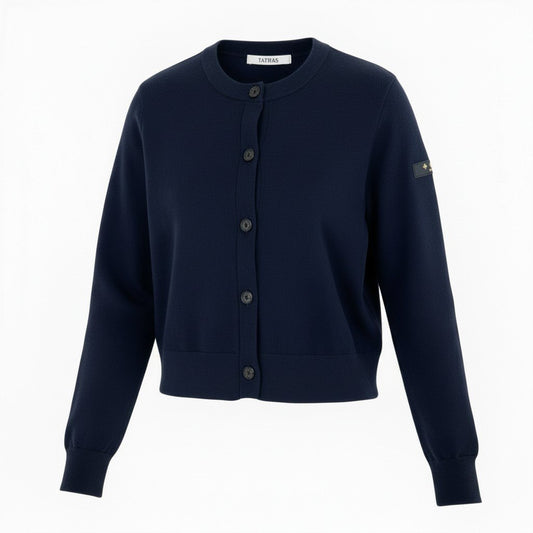 6b12【美品】TATRAS タトラス PREDAIA プレダイア ニットカーディガン ロゴワッペン LJXA0315053588 01サイズ ネイビー レディース 女性用u02t