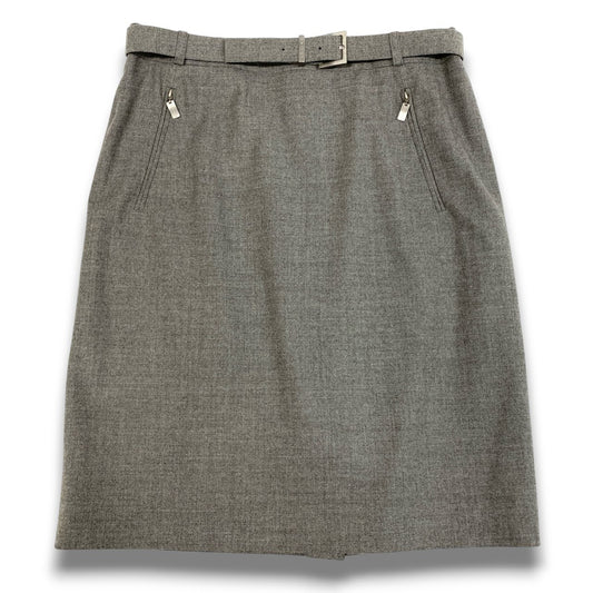 28b20 Vintage CELINE セリーヌ ロゴベルト付き タイトスカート 膝丈 46 グレー フランス製 大きいサイズu02t