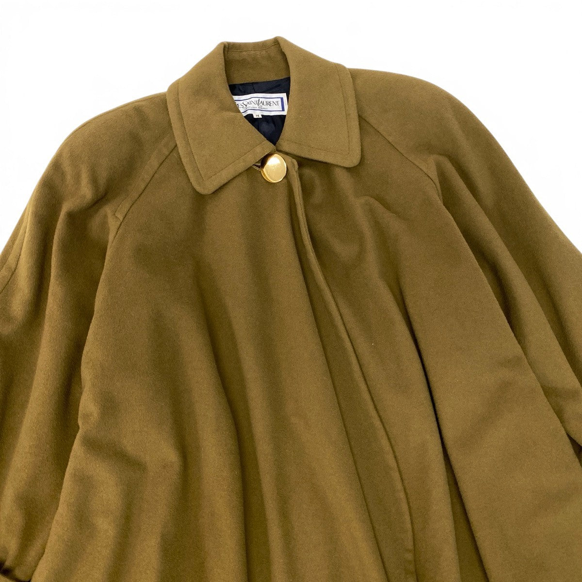 51i2 YVES SAINT LAURENT イヴサンローラン ステンカラーコート ロングコート 金ボタン サイズM グリーン系 ウール100％ レディースo07t