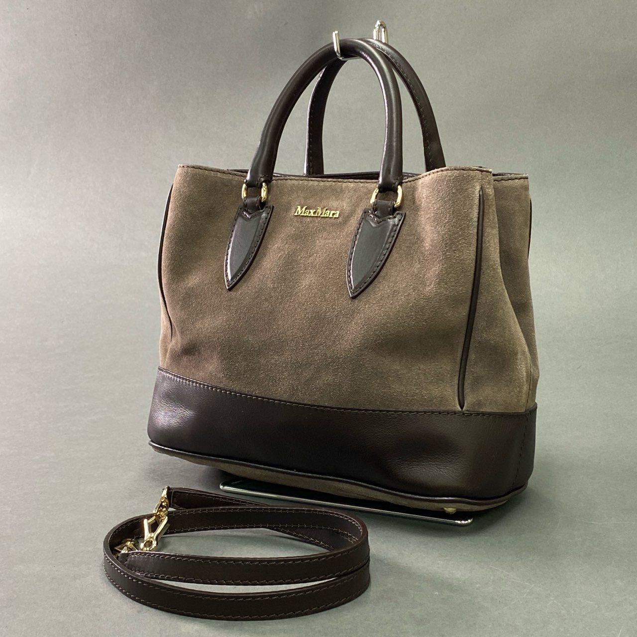 Cb10 Max Mara マックスマーラ 2WAY スエードレザー ショルダーバッグ ブラウン Leather ハンドバッグ 鞄 イタリア製